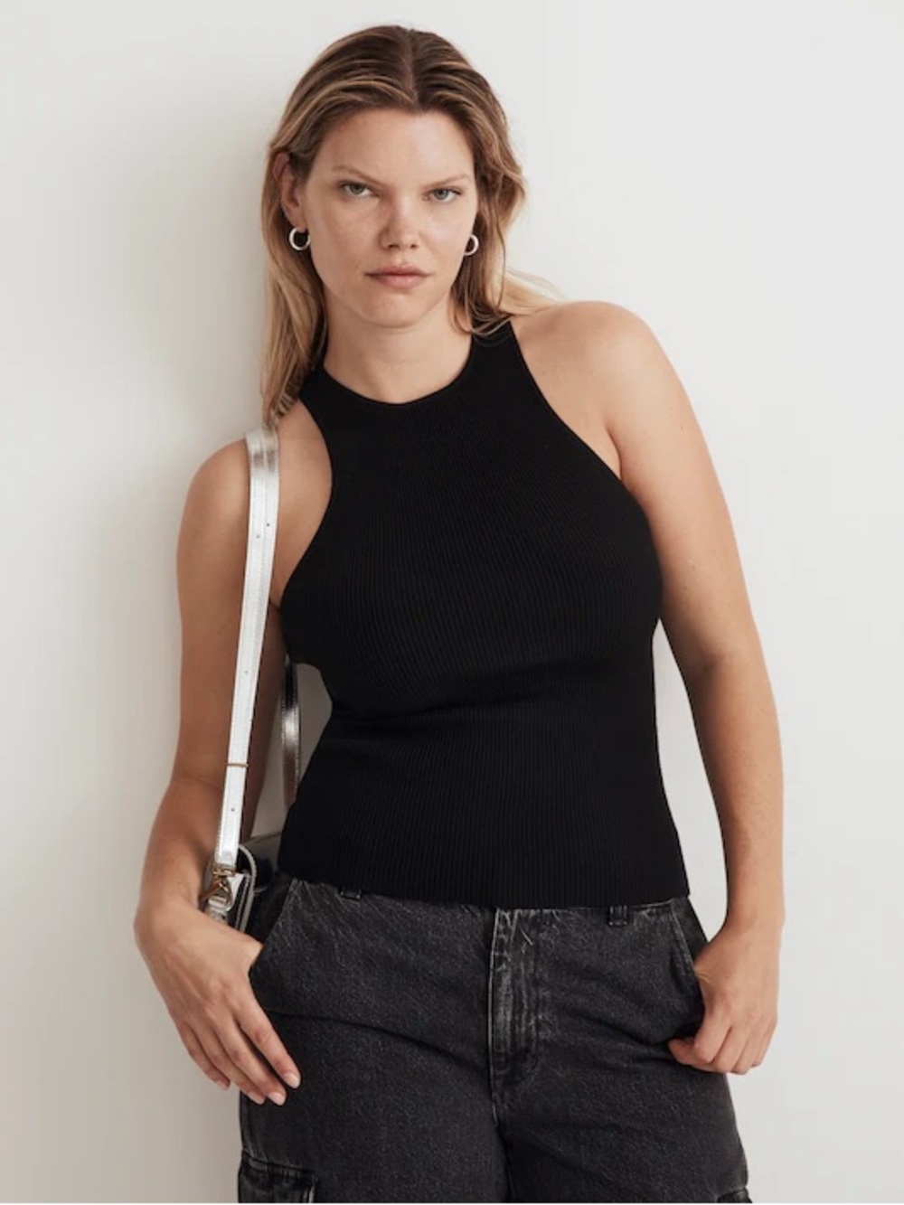 Madewell The Signature Knit Cutaway Sweater Tank True Black NEW
